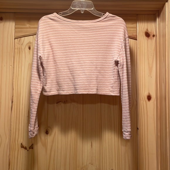 Light Pink and White Striped Crop Long Sleeve - Picture 3 of 3